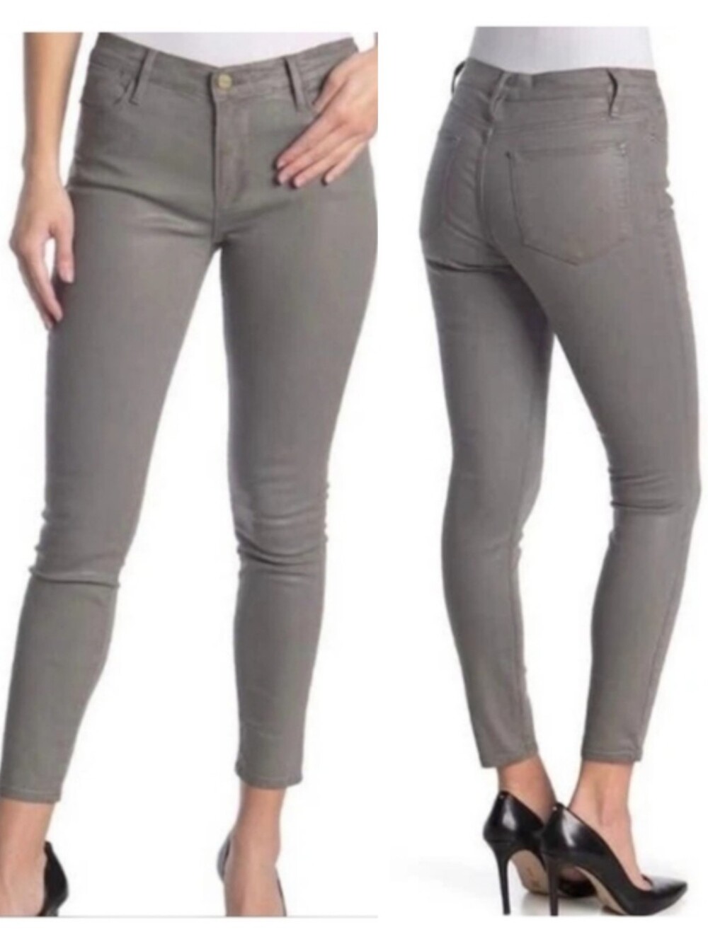 Frame $245 Le High Skinny Crop Jeans Ladies Size 26 "Smoke" Coated Baddie Y2K